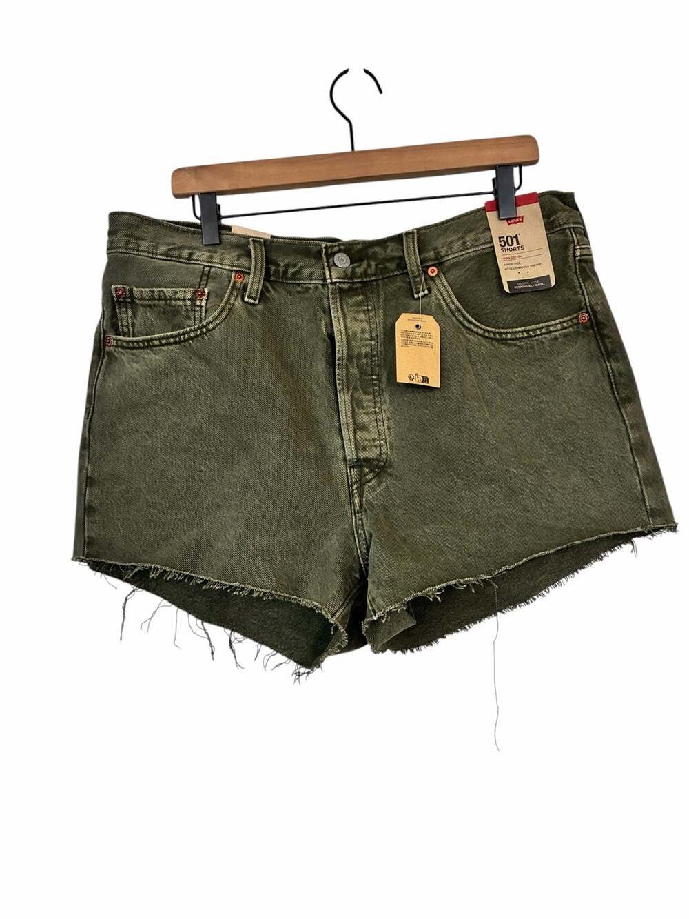 Levis Womens 501 Olive Green Dusty Lichen High Rise Button Fly Short Size 34 NWT